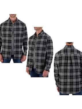 Report Collection Plaid Button-Front Shacket black gray Sz S